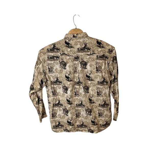 Bit & Bridle Deer Print Flannel Button-Down Casual Long Sleeve Shirt - Picture 3 of 4